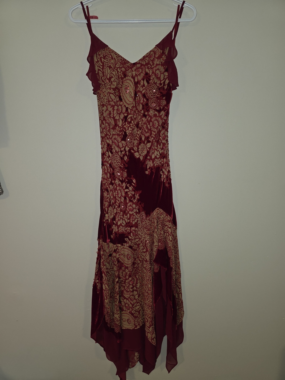 VTG Sue Wong Nocturne 90s Y2K Devoré Velvet Silk Hankerchief Fairy Midi Dress - Picture 2 of 10